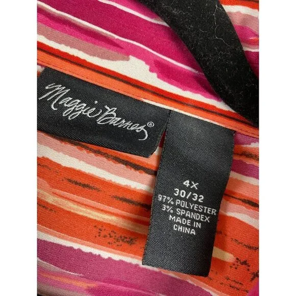 Maggie Barnes Womens Top Plus size 4x Stripes boho Button Up Classic Red Orange - Picture 3 of 13